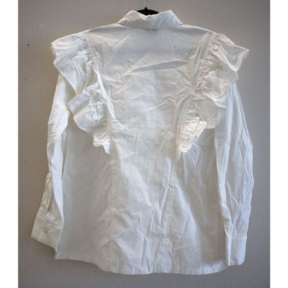 Beulah Style CJ2037 Women's Sz L White Ruffled Collared Button-Down L/S Shirt - Picture 2 of 6